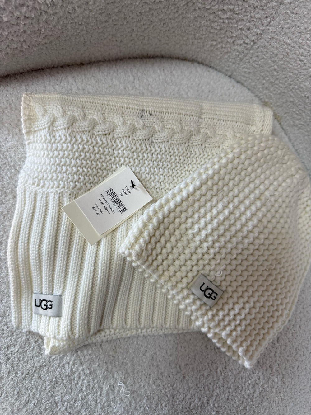 UGG Ivory Knitted Beanie and Scarf Set